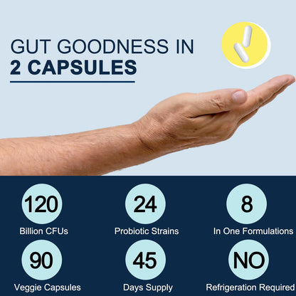 Probiotics for Men Digestive Health, 120 Billion CFUs Mens Probiotic with Digestive Enzymes & Prebiotics & Saw Palmetto & Cranberry for Gut, Prostate & Urinary Tract Health, Shelf Stable, 90 Capsules