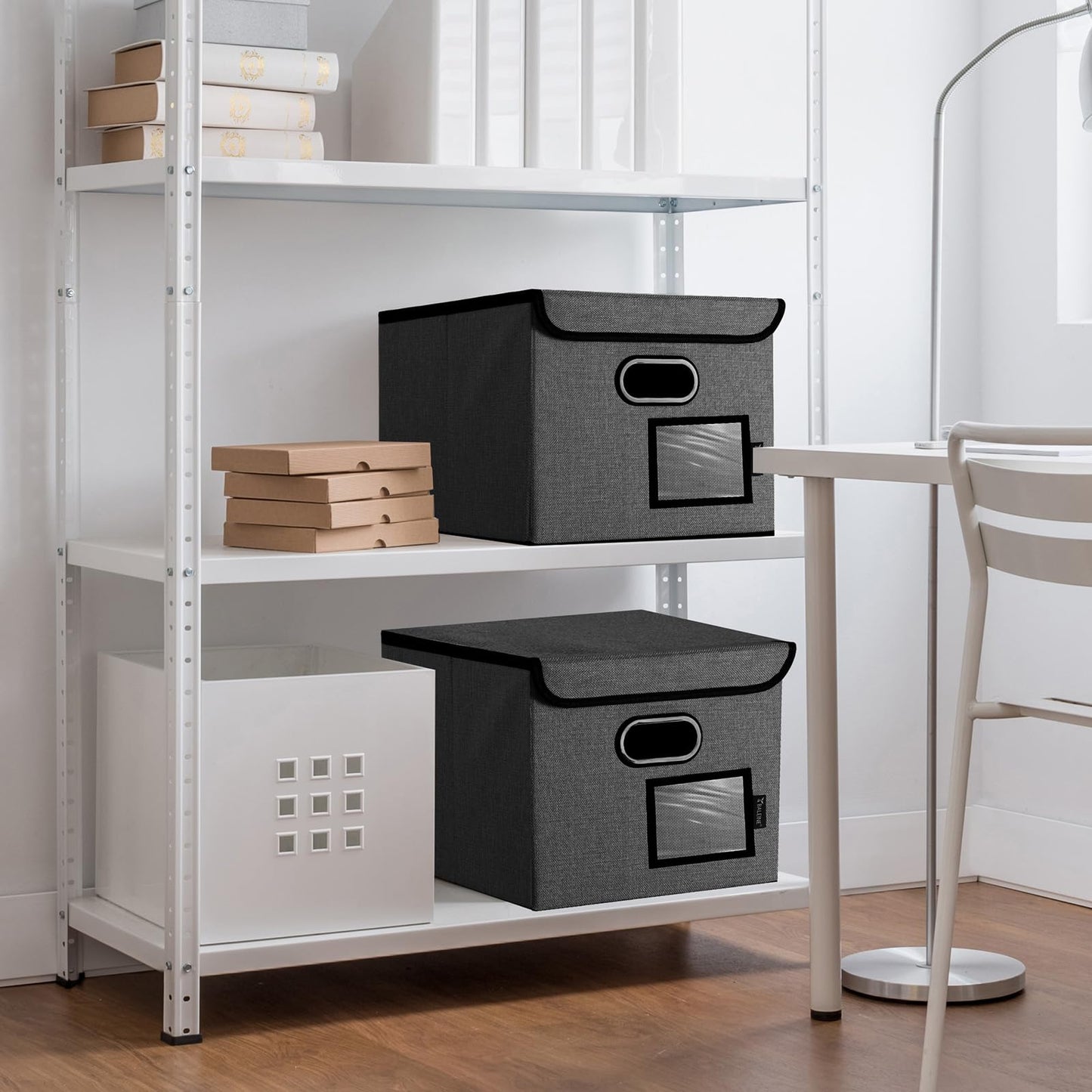 BALEINE File Organizer Box with Lid, Collapsible File Folder Organizer with Plastic Slide, Hanging File Folder Box for Office Document Storage (1 Pack, Black)