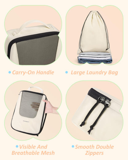 BAGSMART Packing Cubes for Travel, 6 Set Suitcase Organizer Bags Set Packing Cubes for Travel, Lightweight Packing Organizers with Shoe Bag & Luandry Bag