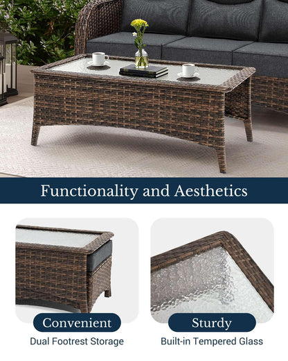 HILLGA Luxury Patio Furniture Set with 6-inch Thick Cushion, Outdoor Couch and High Back Swivel Rocker Patio Chairs, 10PCS Wicker Conversation Set for Deck Yard and Poolside, Dark Grey (V2)