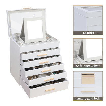 BOOVO Jewelry Boxes for Women, White and Black 6 Layer Large Jewelry Box for Necklace, Bracelet, Earrings, Rings Storage, Jewelry holder Organizer for Girls Gift (Clear White, 6 layer)