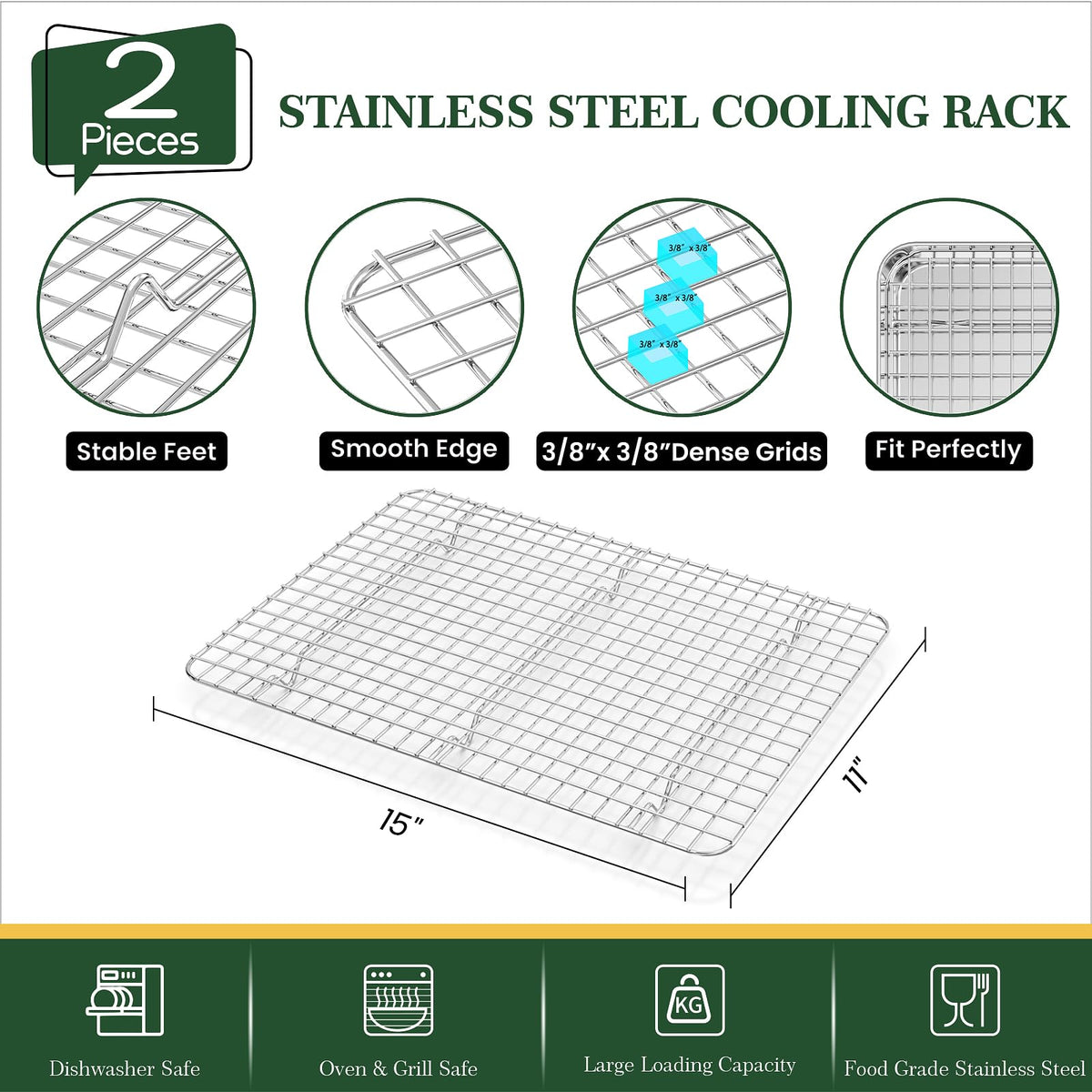 Baking Sheet Cooling Rack Set: 2PCS Stainless Steel Cookie Pan for Toaster Oven with Wire Rack Size 9 x 6.9 x 1 Inch - Nonstick Heavy Duty & Dishwasher Safe Cooking Tray for Roasting Bacon
