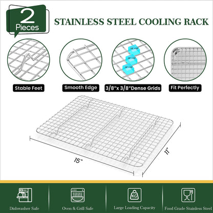 Baking Sheet Cooling Rack Set: 2PCS Stainless Steel Cookie Pan for Toaster Oven with Wire Rack Size 9 x 6.9 x 1 Inch - Nonstick Heavy Duty & Dishwasher Safe Cooking Tray for Roasting Bacon