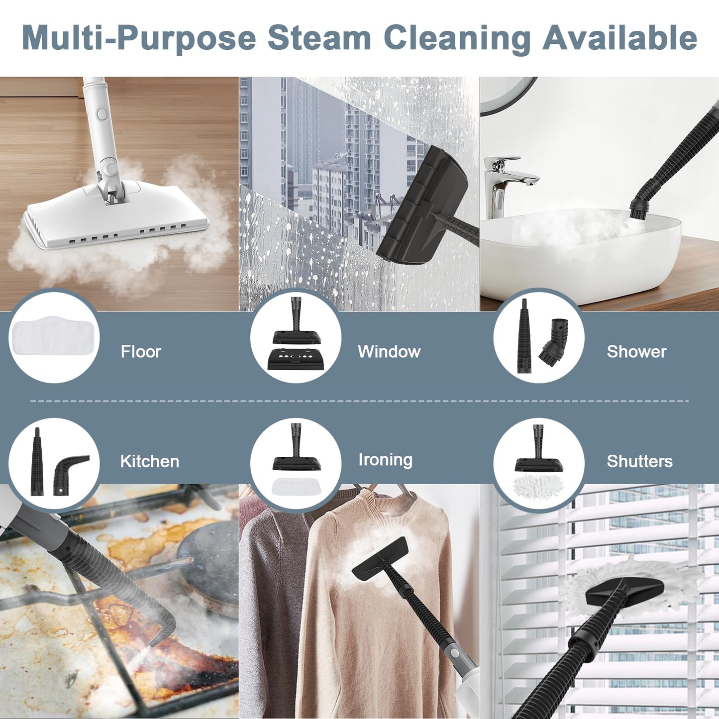 Steam Cleaner, 6 in1 Rotated Steam Mop Cleaner with 2 Modes, 2 Microfiber Pads, 400ML Removable Tank, 23FT Power Cable, Detachable Steam Mops for Floor, Laminate Floor, Tiles Cleaning (White)