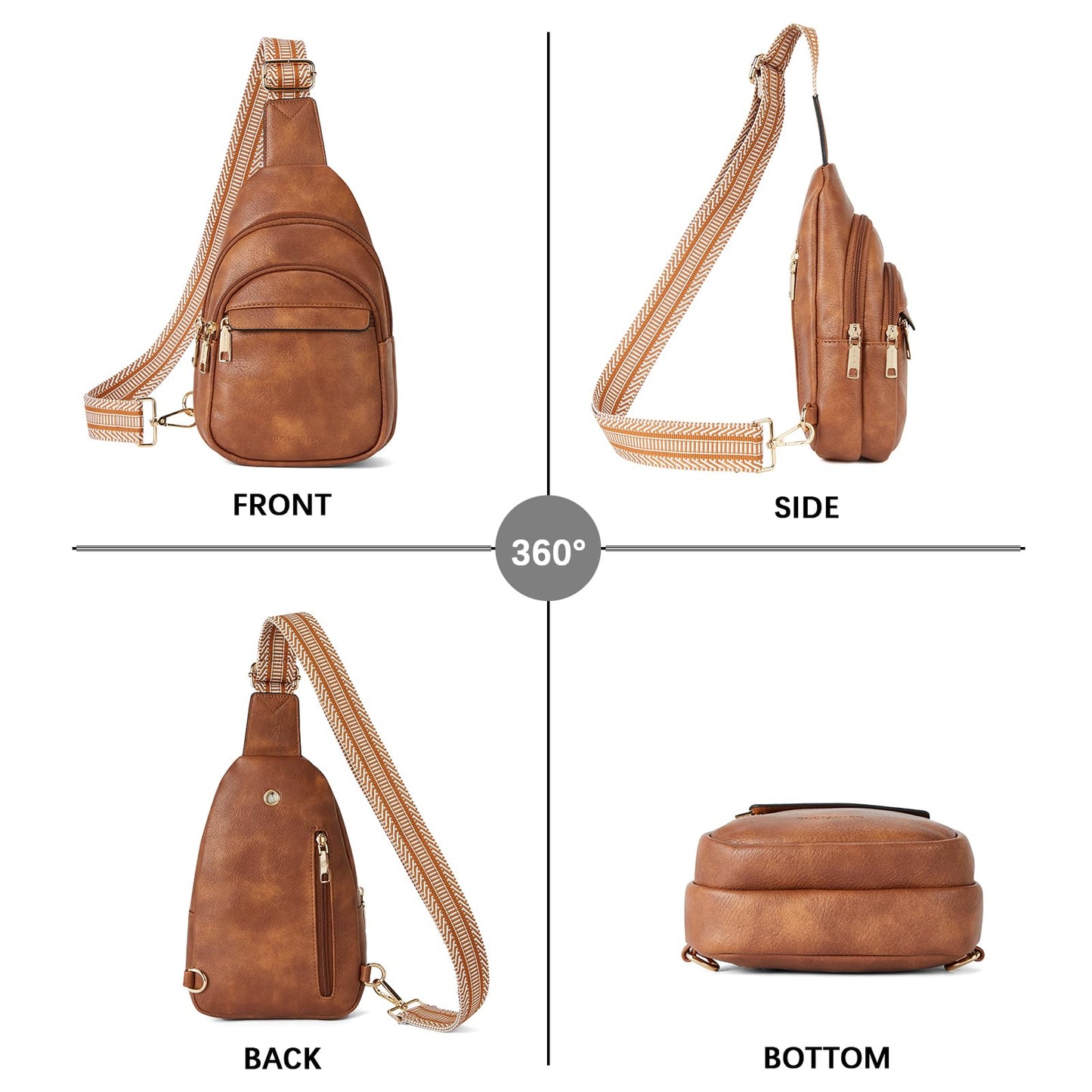 BOSTANTEN Small Sling Bag for Women Leather Crossbody Bags Fanny Pack Chest Bag for Travel, Brown