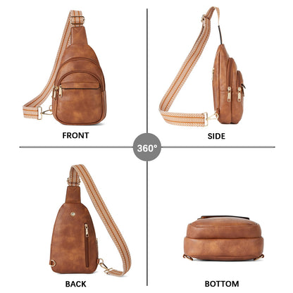 BOSTANTEN Small Sling Bag for Women Leather Crossbody Bags Fanny Pack Chest Bag for Travel, Brown