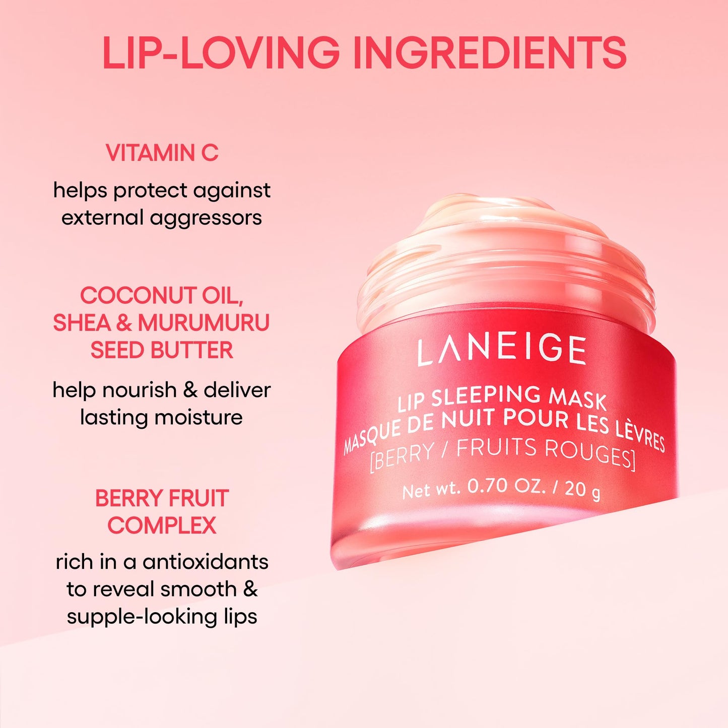 LANEIGE Dreamy Lip Kit: Lip Sleeping Mask Berry, Sweet Candy, Mango, and Peach Iced Tea, Nourish, Hydrate, Vitamin C, Shea Butter, Coconut Oil