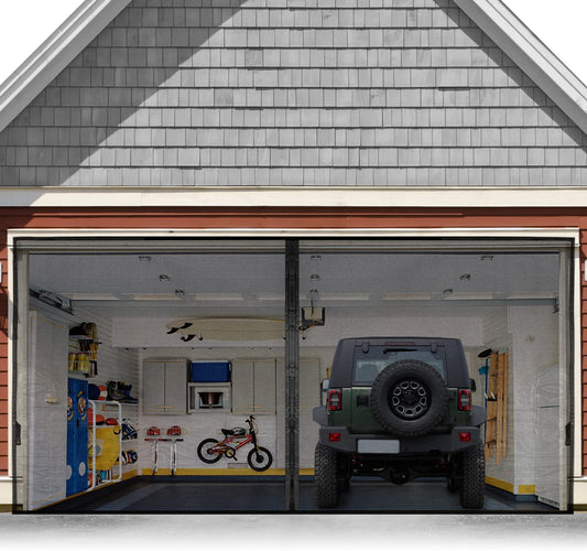 Garage Door Screen For 2 Car 16x7FT, Magnetic Screen Garage with Retractable Fiberglass Mesh and Heavy Duty Weighted Bottom, Easy Assembly & Pass, Hands Free Screen Door w/ 36 Magnets for Garage/Patio