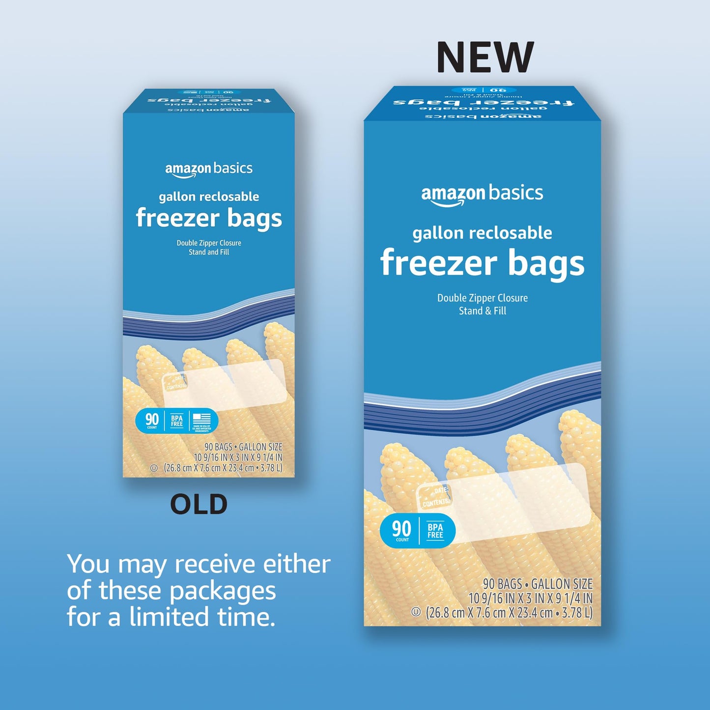 Amazon Basics Reclosable Freezer Gallon Bags, BPA Free, 90 Count (Previously Solimo)