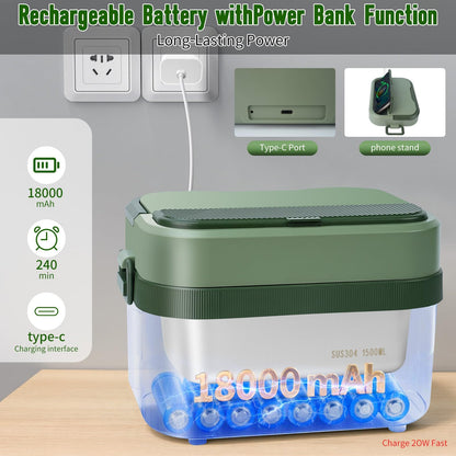 MDHAND Heated Lunch Box - Cordless Electric Lunch Box for Adults, 18000mAh Battery Powered Self Heating Food Warmer for Office Work Car Travel Outdoors, Scheduled Heating & 1.5L Stainless Container