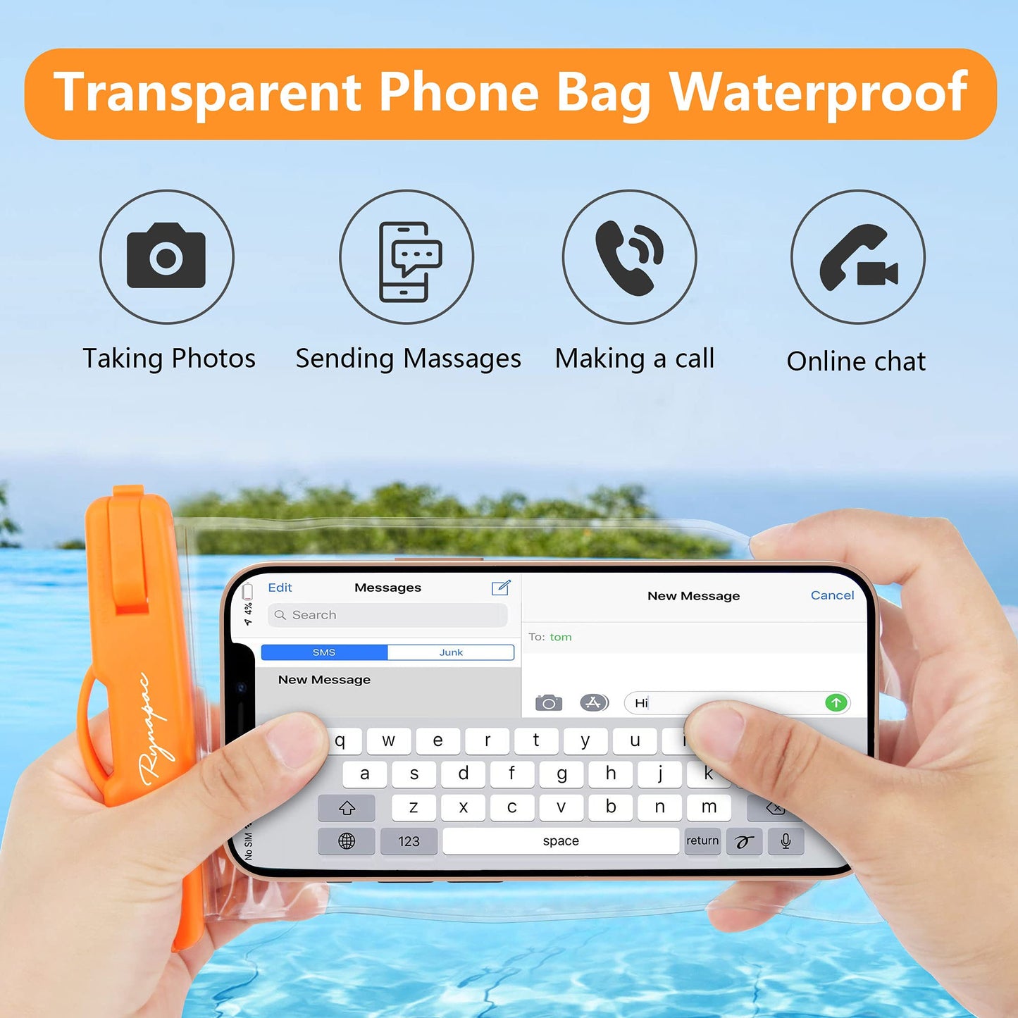 Rynapac Waterproof Phone Pouch Bag - 7.5in Water Proof Cell Phone Case for Beach Travel Must Haves, Waterproof Phone Holder with Lanyard for iPhone 15 Pro Max Galaxy S23 Pixel 7a, Cruise Essentials