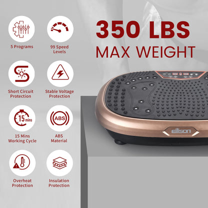 EILISON FITPRO Vibration Plate Exercise Machine - Whole Body Vibrating Platform w/Loop Bands -120 Adjustable Speeds 350Lbs, Lymphatic Drainage Machine for Weight Loss, Shaping, Recovery (Fitpro Brown)