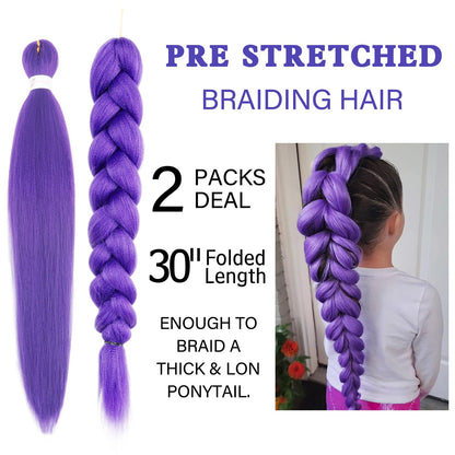 Beyond Beauty Long Purple Braiding Hair 30 Inch, Pre Stretched Synthetic Braiding hair for Braids,2 Packs Purple Rumi Hair Extensions for Stage Party Halloween Costume Cosplay