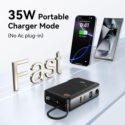 3 in 1 Portable Phone Charger 10000mAh, 35W Power Bank Wall Plug With Built in USB C Cable, 65W GaN Wall Charger for Laptop MacBook, Travel Battery Pack for iPhone Samsung Android Smartphone