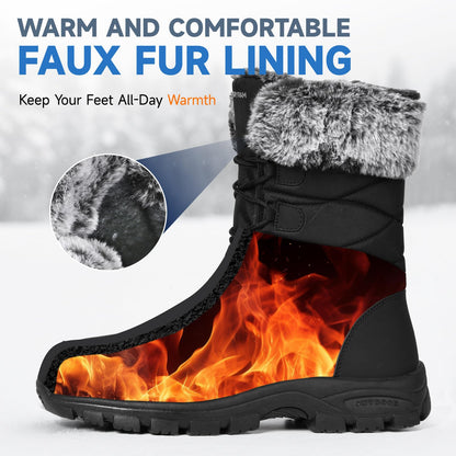 ANGRYRAM Winter Steel Toe Boots for Women Warm Insulated Non Slip Snow Boots Comfortable Work Shoes Mid Calf Faux Fur Furry Snow Shoes for Industry Construction Outdoor Winter
