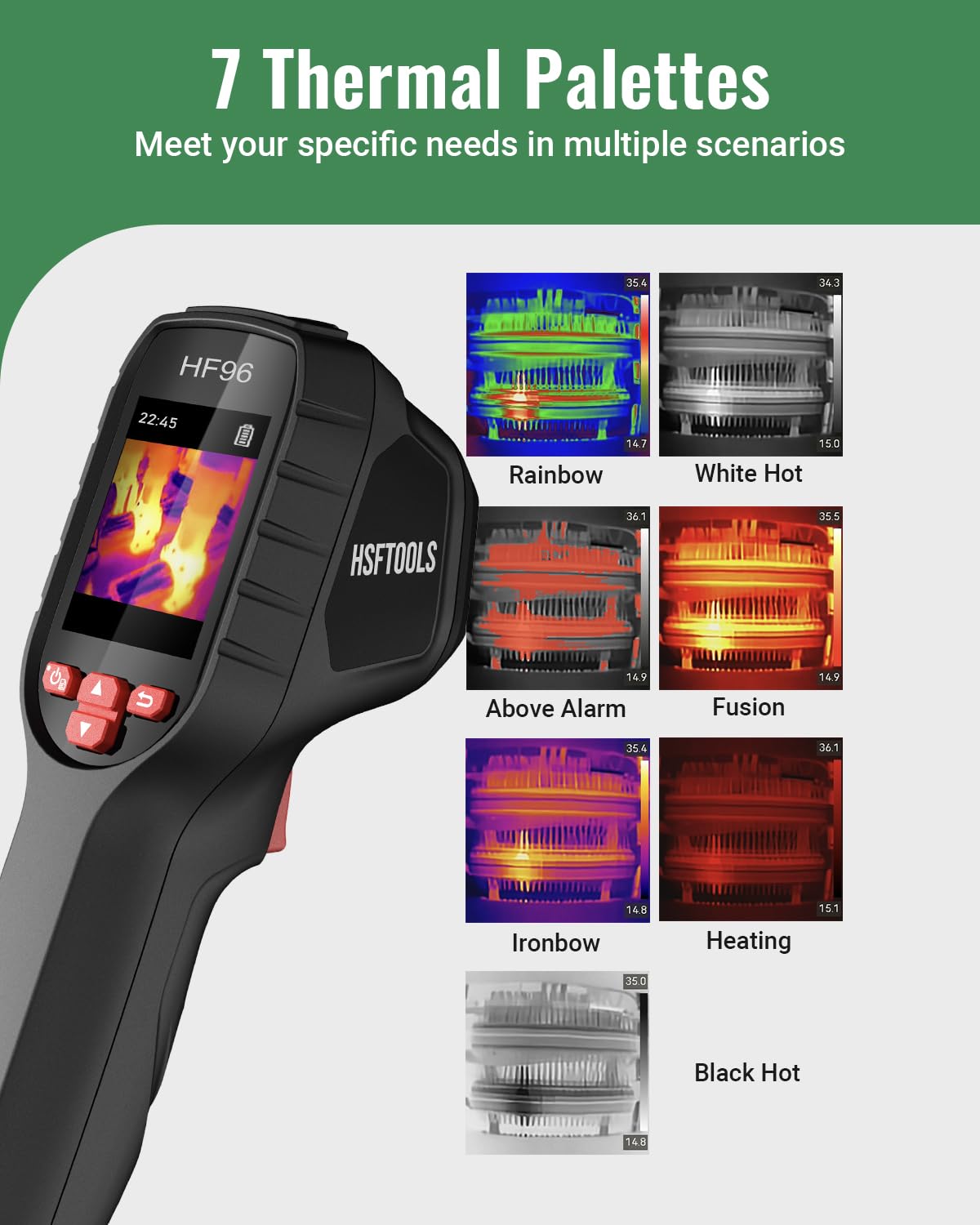 HF96 Thermal Camera, Super Resolution 240 x 240, Thermal Imaging Camera with Laser Pointer, 96 x 96 IR Resolution, 25 HZ Infrared Camera,-4°F to 1022°F, 50°FOV, 8h Battery Life Thermal Imager