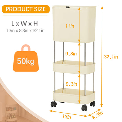 VECELO Kitchen Trash Can with Lid, Garbage Bin with Storage Rack, Dog Proof Narrow Waste Basket for Bathroom, Bedroom, Living Room, Office, White