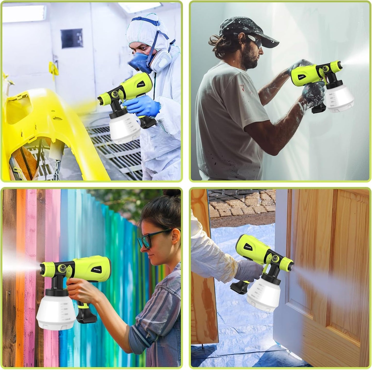 Paint Sprayer Tool 1000W High Power Electric Paint Spray Gun with Adjustable Spray Width Knob 4 Nozzles and 3 Patterns Simple to Clean for Lawn and Garden Furniture Home Interior House Painting Green
