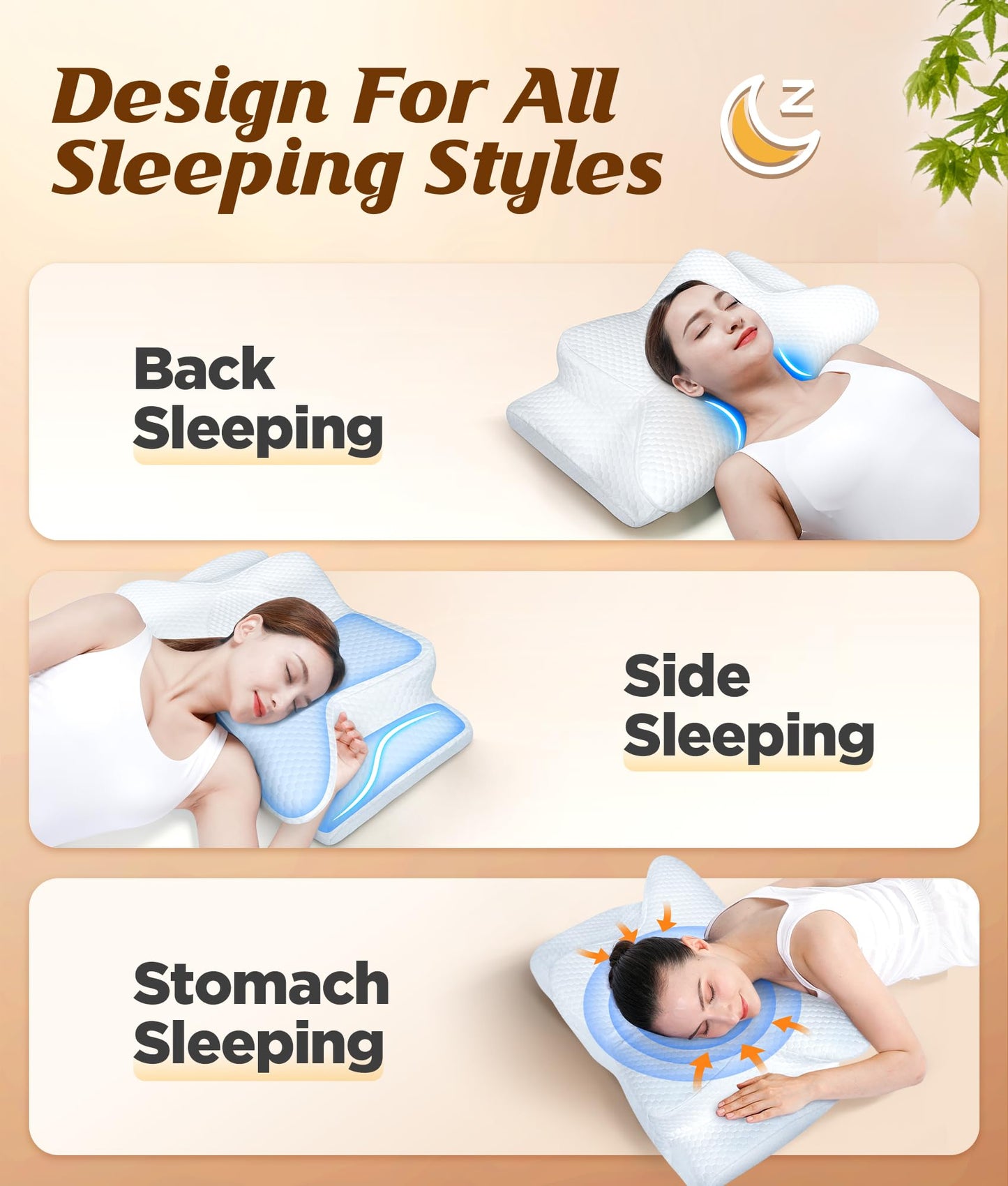 2 Pack Value Bundle Cervical Neck Pillow for Sleeping, Ergonomic Contour Side Sleeper Pillows Perfect for Families, Orthopedic Pillow for Neck Relief Support, Memory Foam Pillows Back Stomach Sleepers