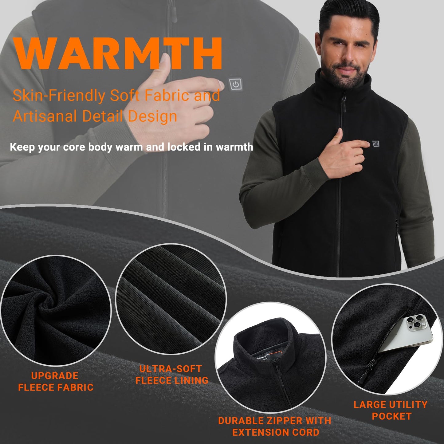 SOLJIKYE Heated Vest for Men and Women (Battery Pack Included), Fleece Heated Jackets for Men and Women Black, L