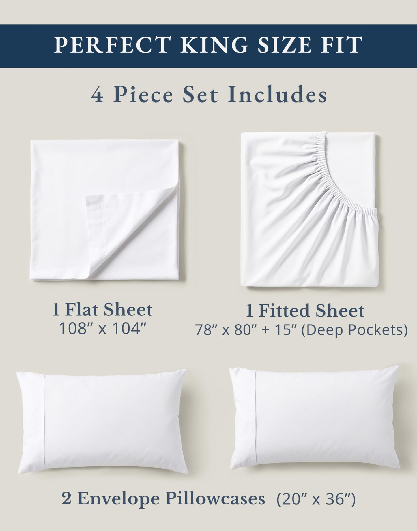 LANE LINEN 100% Organic Cotton King Size Sheets Set, Soft & Comfy All Season Breathable Sheets King Size, Percale Weave Fully Elasticized Eco Friendly Naturally Cooling King White Bed Sheets