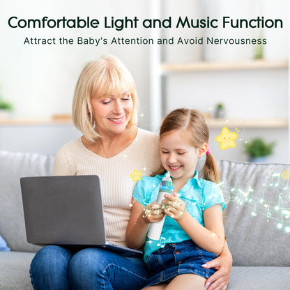 Electric Nasal Aspirator for Baby, Nose Aspirator for Toddlers, Waterproof Baby Nose Sucker, Nose Cleaner with 3 Silicone Tips, Adjustable Suction Level, Music and Light Soothing Function,Green