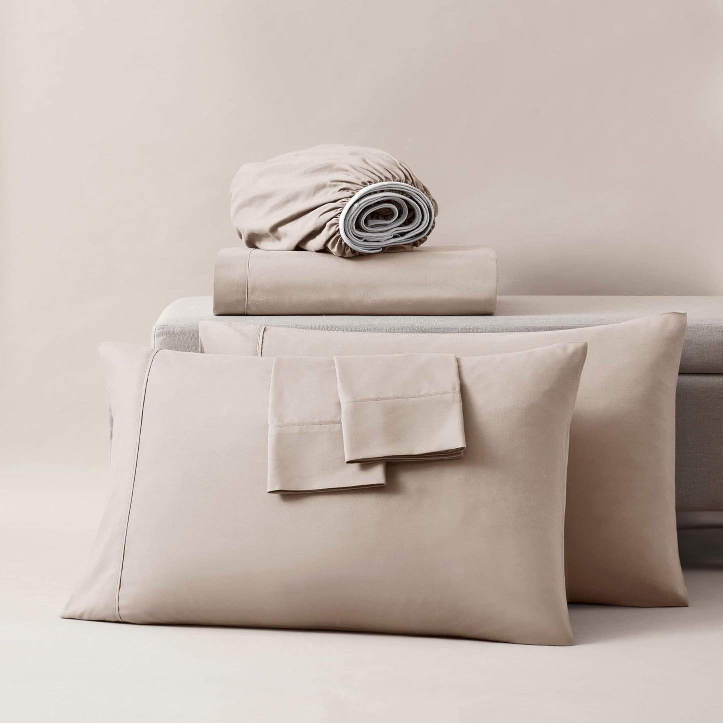 Nestl Extra Deep Cal King Sheet Set - 6 Piece Breathable & Cooling Sheets - Hotel Luxury Bedding Set w/18-24 Inch Extra Deep Pockets - Easy Fit - Super Soft, Wrinkle Free & Comfy - Beige Cream