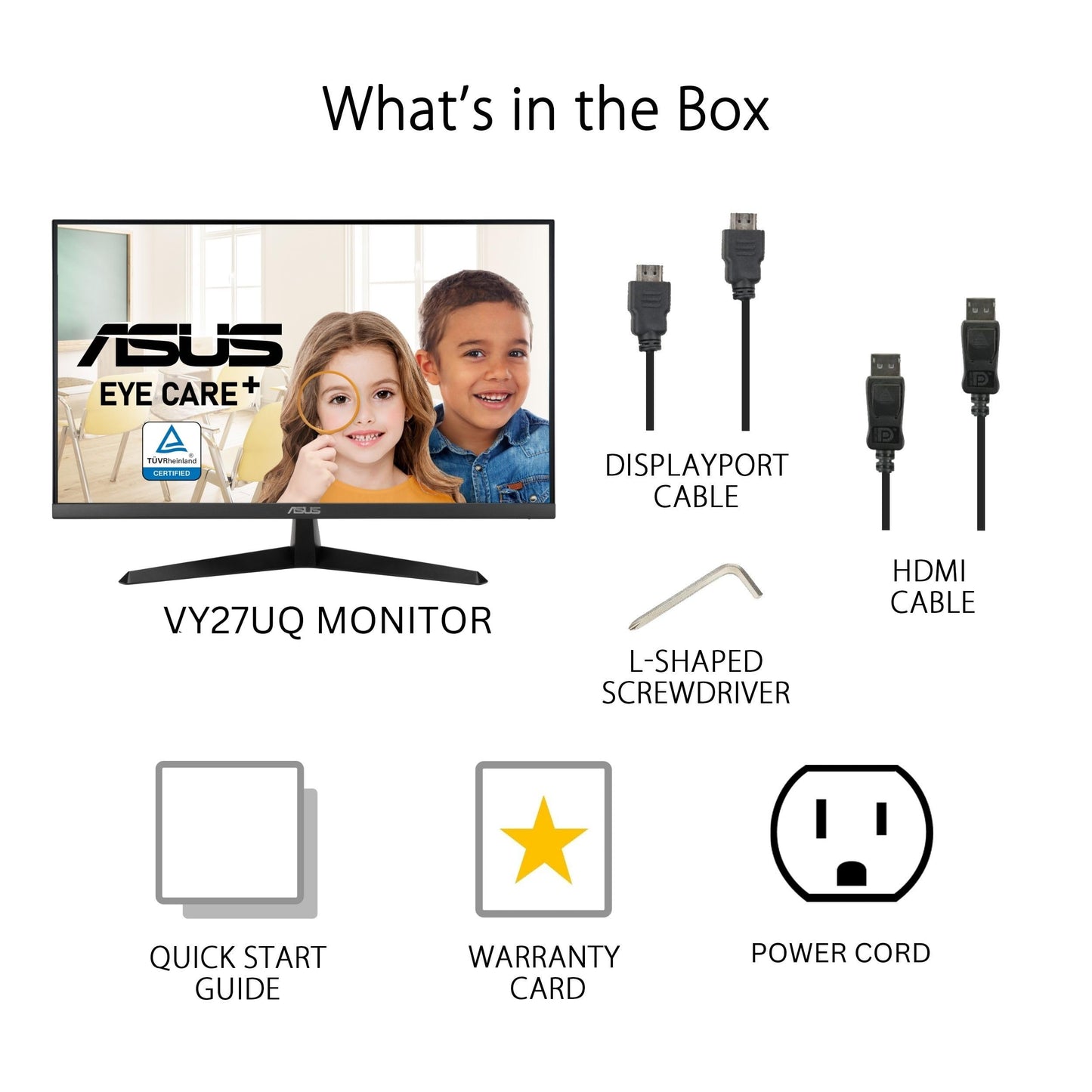 ASUS 27” 4K Eye Care Monitor (VY27UQ) - UHD (3840 x 2160), IPS, HDR10, Adaptive Sync, Eye Care Plus, Display Port, HDMI, Speaker, DisplayWidget, Blue Light Filter, Flicker Free, 3yr Warranty
