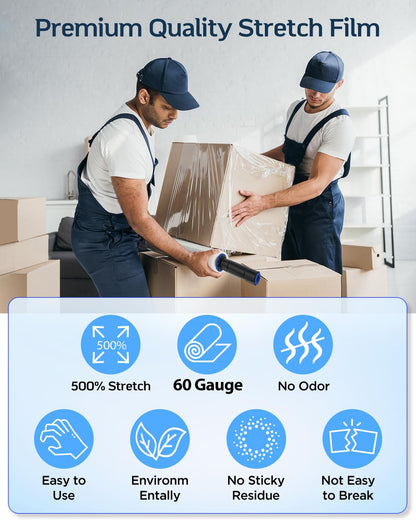 FugaCity Stretch Wrap Film-15 Inch 1000 ft 60 Gauge Shrink Wrap for Pallet Wrapping, Industrial Strength 1 Roll Pallet Wrap with Handles, Moving Supplies Plastic Wrap Roll, 500% Stretch, Transparent