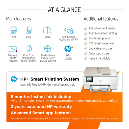 HP ENVY Inspire 7955e Wireless Color Inkjet Printer, Print, scan, copy, Easy setup, Mobile printing, Best-for home, 3 months of Instant Ink included, White
