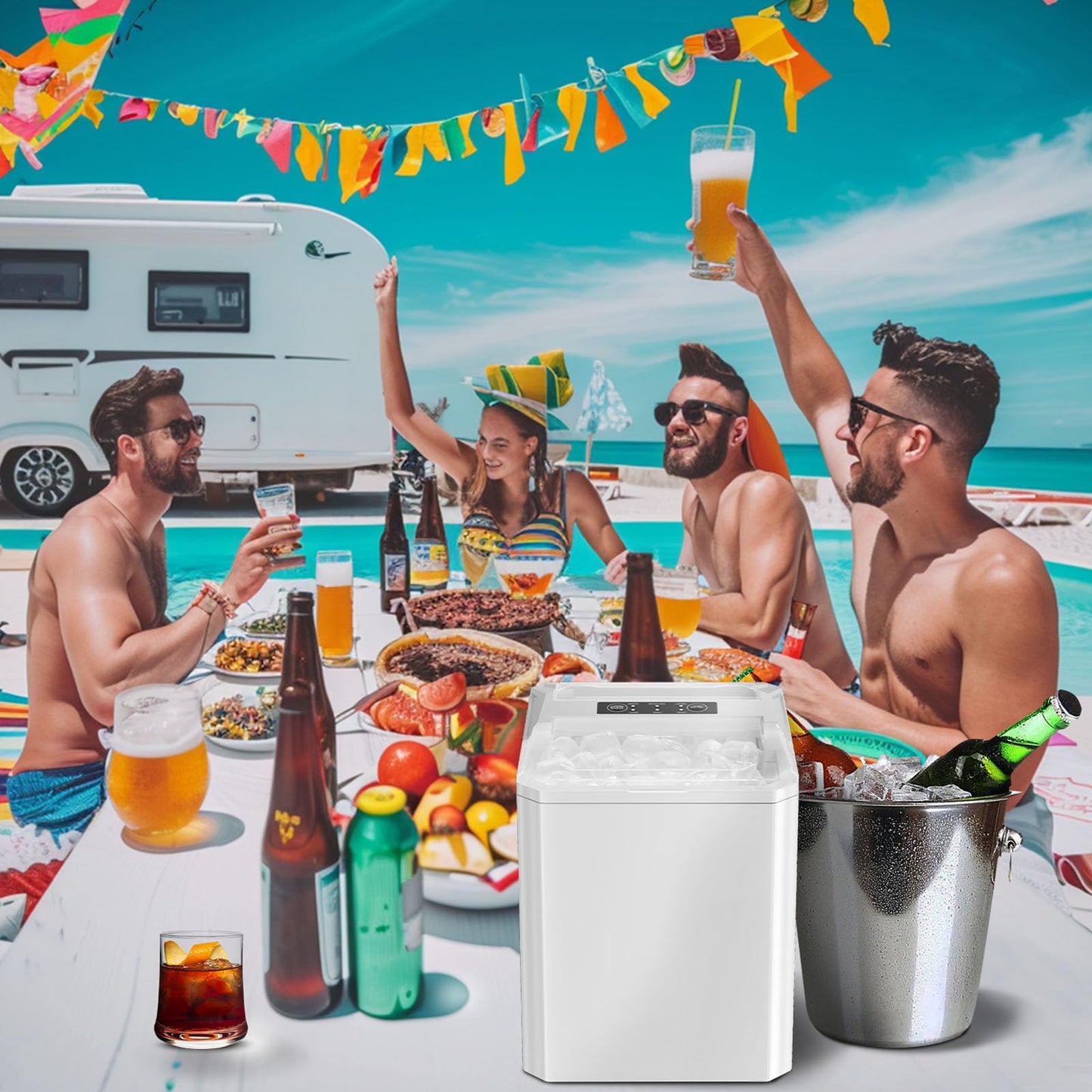 Sweetcrispy Countertop Ice Maker, Portable Ice Machine Self-Cleaning, 9 Cubes in 6 Mins, 26 lbs/24Hrs, 2 Sizes of Bullet Ice for Home Party Office