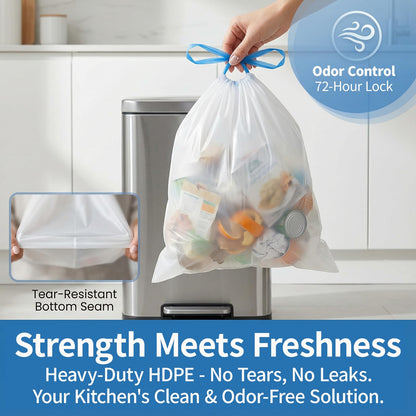 T.FORING 13 Gallon Trash Bags Drawstring 120 Count, 1.7 Mil Thick White Garbage Bags, Easy-Dispense Roll for Kitchen & Household Use, Resists Tears, Leaks and Punctures