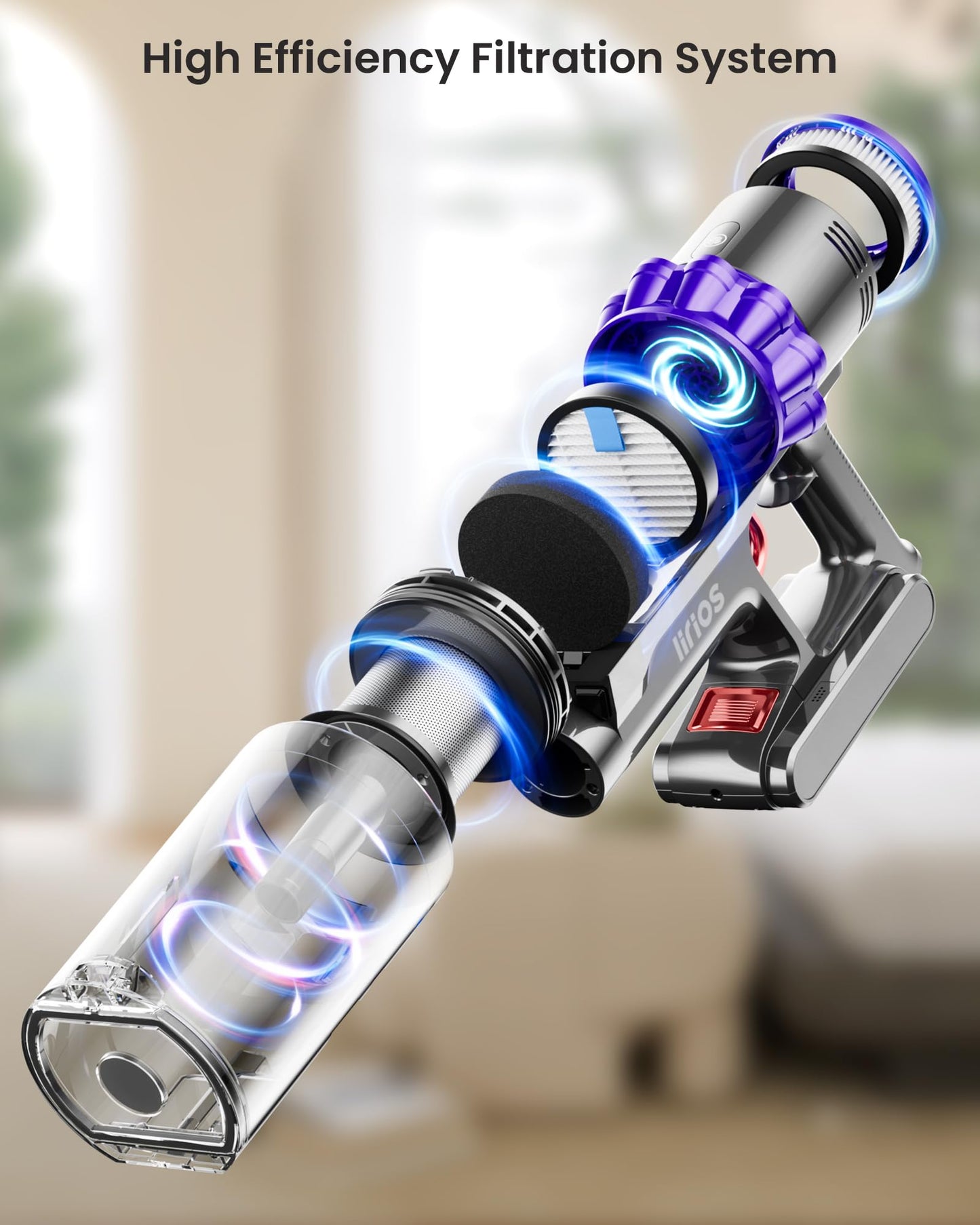 Cordless Vacuum Cleaner, 550W 45KPA 70Mins Self-Standing Vacuum Cleaners for Home, Stick Vacuum Cordless with Wall Mount Charging, LED Display, Upgraded Roller Brush for Carpet,Pet Hair,Hardwood Floor
