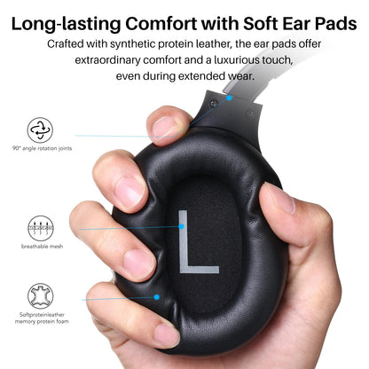 TOZO HT2 Hybrid Active Noise Cancelling Headphones, Wireless Over Ear Bluetooth Headphones, 60H Playtime, Hi-Res Audio Custom EQ via App Deep Bass Comfort Fit Ear Cups, for Home Office Travel