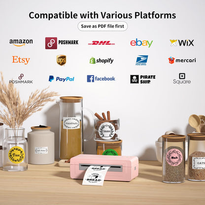 Gloryang Bluetooth Thermal Shipping Label Printer, 4X6 Inkless Label Machine for iOS, Android, Laptop, Wireless Printer for Small Business, Compatible with Amazon, UPS, Shopify, Pink