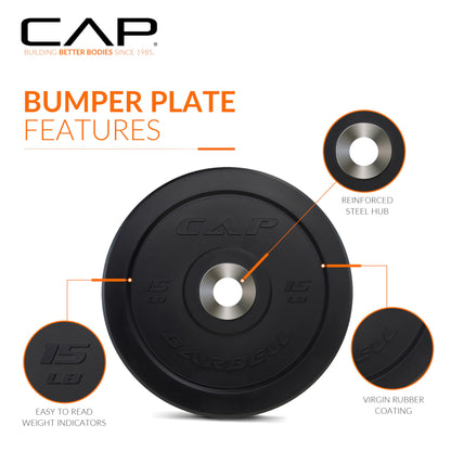 CAP Barbell Best Olympic Bumper Plate Set, Black, 15 lb Pair