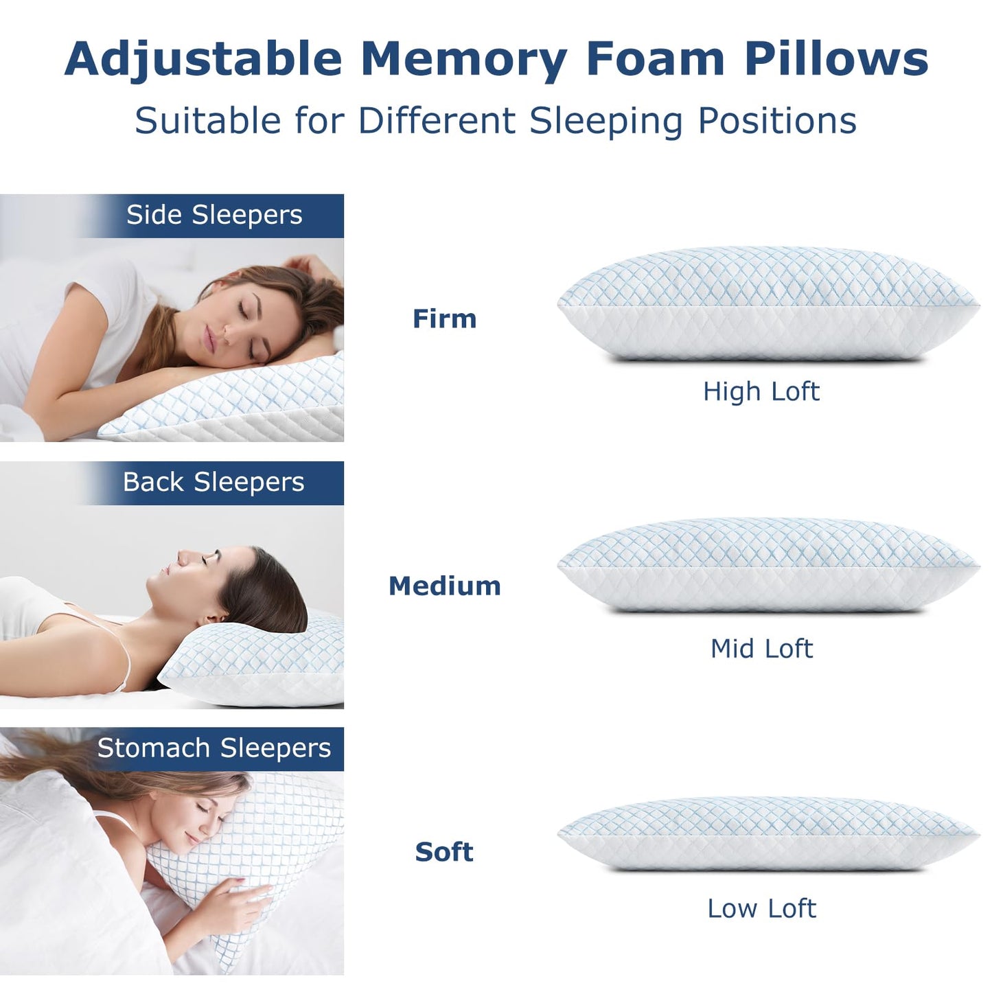 mislili Cooling Pillows King Size Set of 2, Adjustable Firm Shredded Memory Foam King Pillow, King Size Pillows for Stomach Back Side Sleepers, Washable Cover, with Extra Fill
