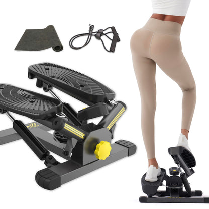 Twist Stepper with Resistance Bands & Handlebar & Mat, Mini Stepper with 300LBS Weight Capacity, Twist Stepper for Full Body Workout, Adjust Step Height, Smooth & Quiet, Step Machine…