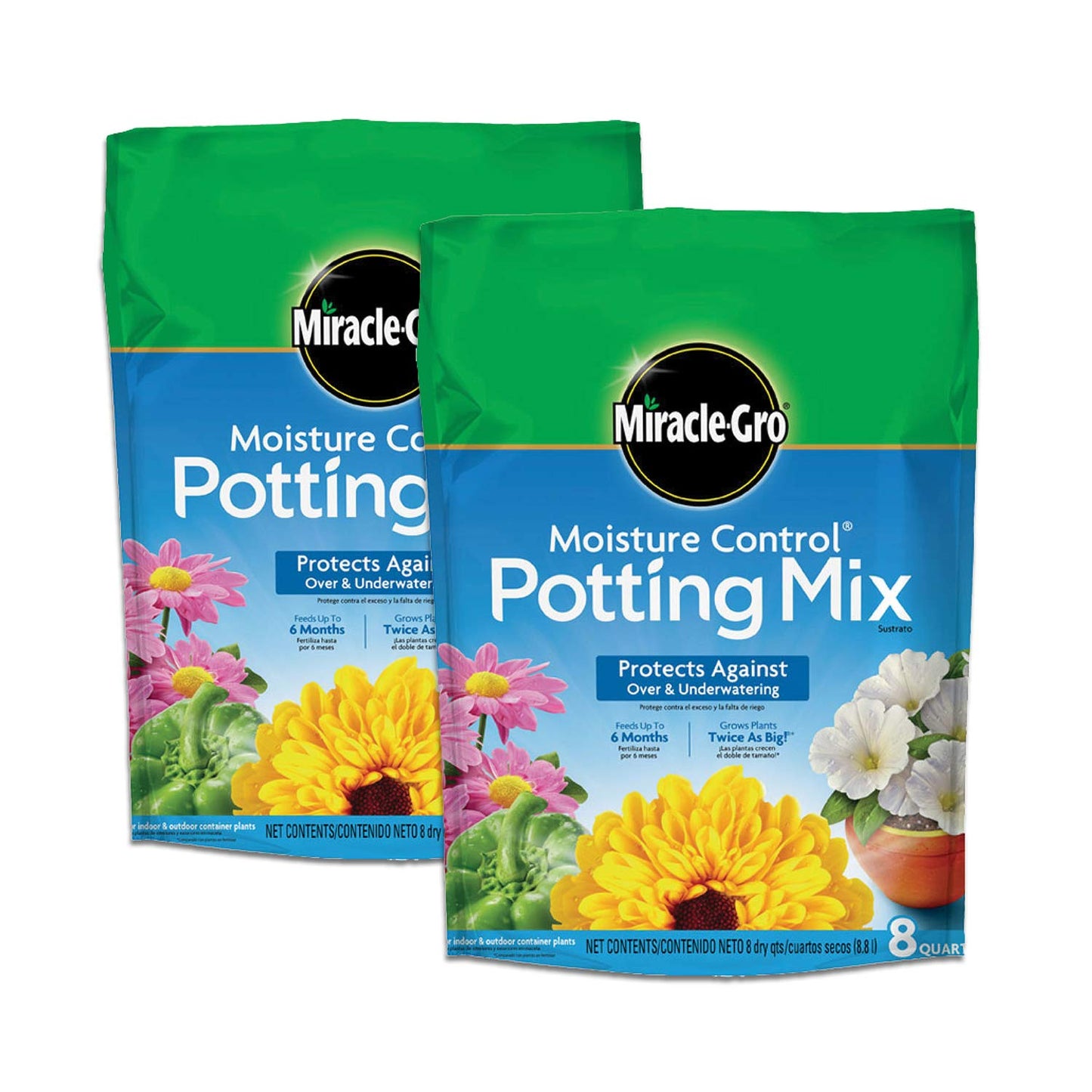 Miracle-Gro Moisture Control Potting Mix 8 qt., Protects Against Over and Under Watering Container Plants, 2-Pack