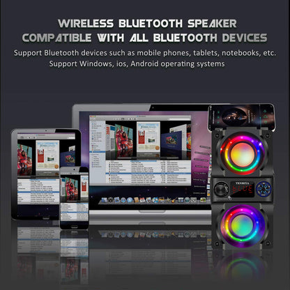Bluetooth Speaker, 40W (60W Peak) Portable Wireless Speaker with Colorful Lights, Double Subwoofer Heavy Bass, FM Radio, MP3 Player, Bluetooth 5.0, Loud Stereo speakers for Home Outdoor Party Camping