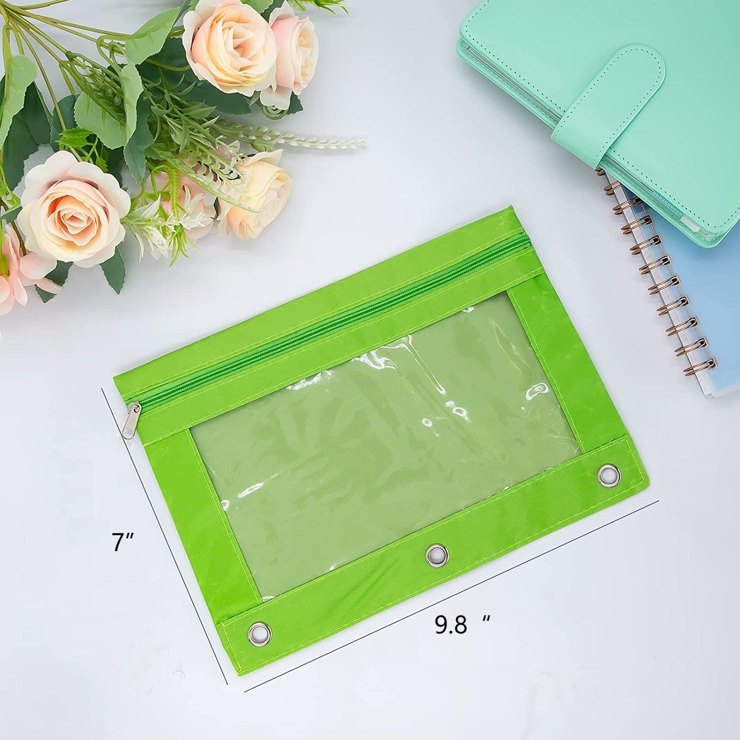 DoDoMagxanadu Binder Pencil Pouches, Pencil Pouch for 3 Ring Binder, Clear Window Zipper Pencil Case Bluk 10 Pack 5 Colors for Office School College Supplies
