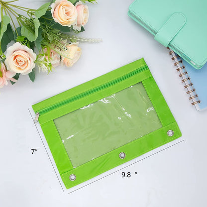 DoDoMagxanadu Binder Pencil Pouches, Pencil Pouch for 3 Ring Binder, Clear Window Zipper Pencil Case Bluk 10 Pack 5 Colors for Office School College Supplies