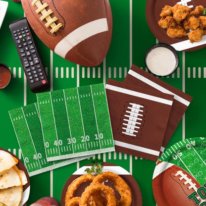 Gatherfun Football Party Supplies Kit Serve 24,Includes Dinner Plates, Dessert Napkins, Cups,Banner and Touchdown Tablecloth for Birthday Gameday Tailgate Decorations, Green (2023053002)