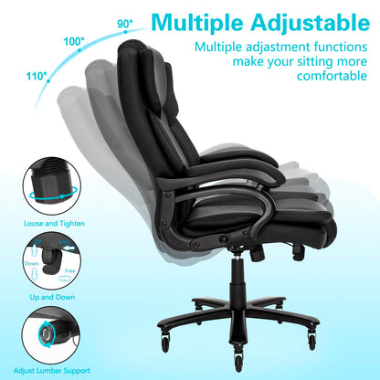Indulgear 500lbs Big and Tall Office Chair, Heavy Duty Office Chair for Heavy People, High Back Executive Desk Chair with Adjustable Lumbar Support,Quiet Rubber Wheel,Pocket Spring Cushion