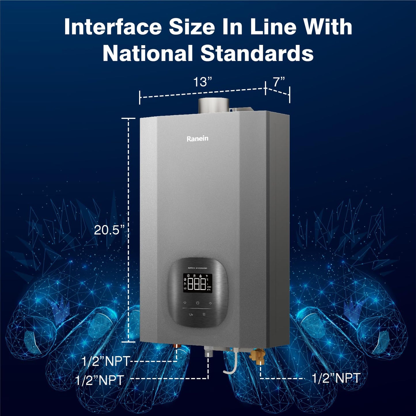 Ranein Propane Gas Tankless Water Heater with Vent Pipe, Indoor Max 4.3 GPM, 100,000 BTU Instant Hot Water Heater