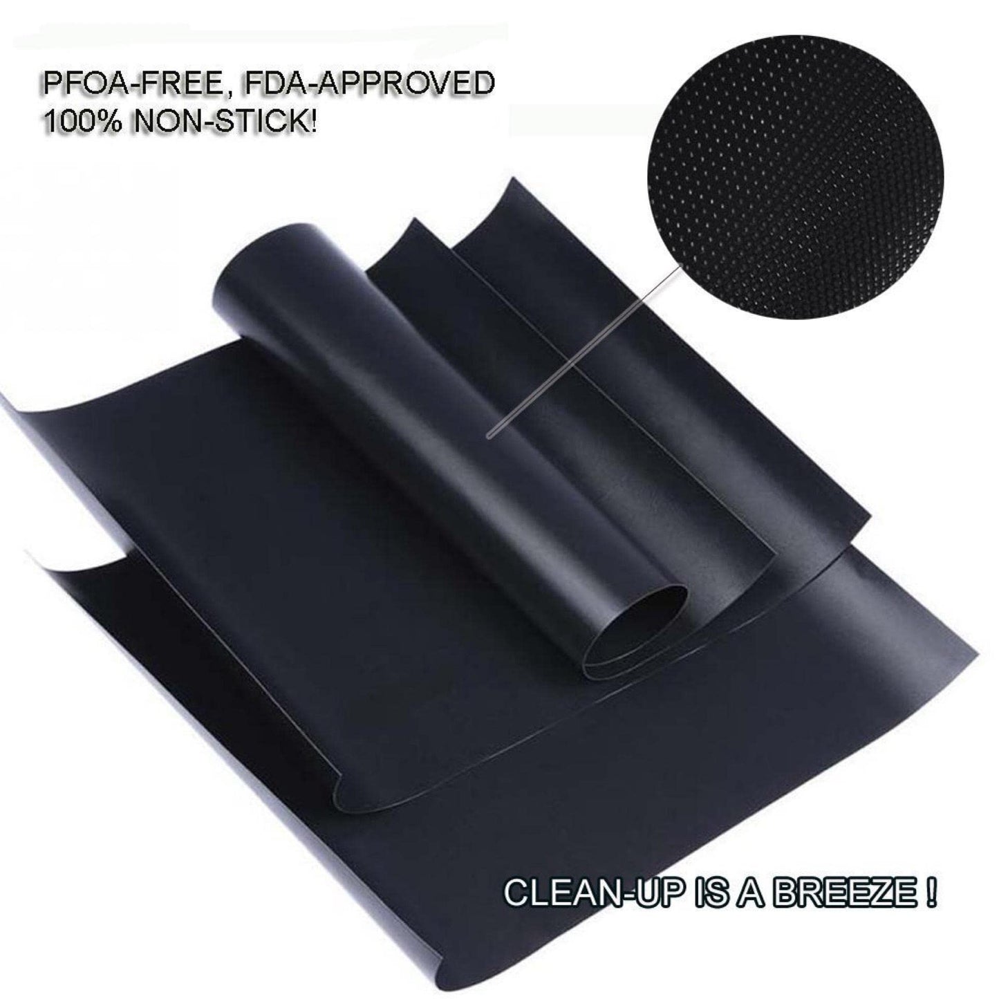 RENOOK Grill Mat Set of 6 - 100% Non-Stick Reusable Mats for Gas, Charcoal or Electric Grills - Easy to Clean - 15.75 x 13-Inch, Black