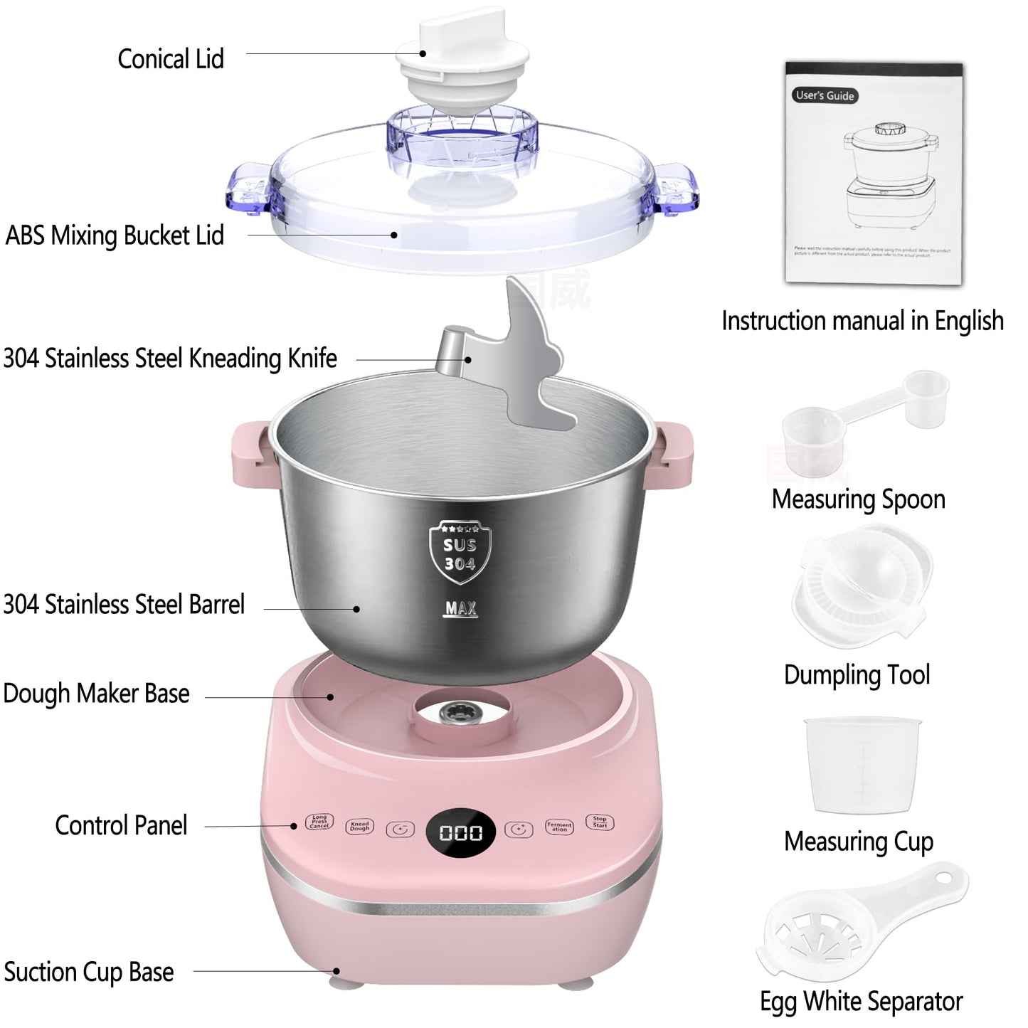 Electric Dough Maker 5Qt with Ferment Function, Dough Mixer with 304 Stainless Steel Bowl, Face-up Touch Panel, for Bread & Pizza