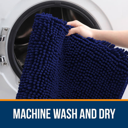 OLANLY Toilet Rugs U-Shaped 24x24, Extra Soft Absorbent Chenille Contour Bathroom Rugs for Toilet, Dry Quickly, Machine Washable, Non-Slip Toilet Bath Mat, Navy