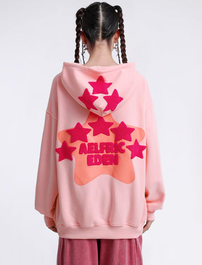 Aelfric Eden Womens Graphic Hoodies Pink Star Print Hoodie Unisex Oversized Hoodies Long Sleeve Pocket Pullover