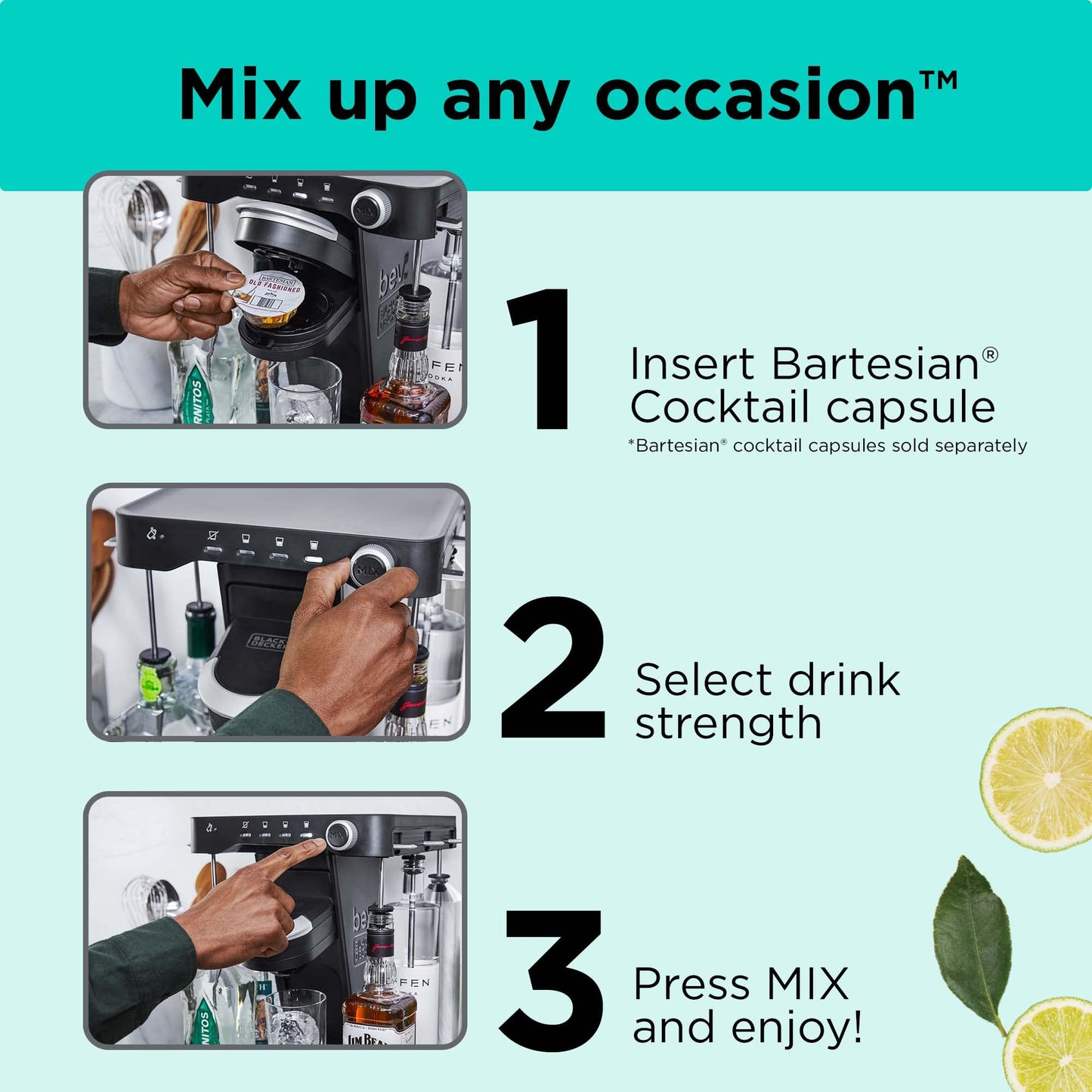 bev by BLACK+DECKER Cocktail Maker Machine and Drink Maker for Bartesian capsules (BEHB101)